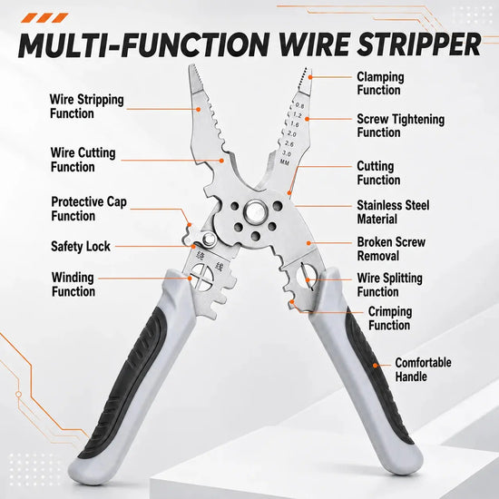 8.5 Inch Multi Functional Industrial Wire Stripper Cutter Crimper Heavy Duty Stainless Steel Electrical Pliers Ergonomic Grip