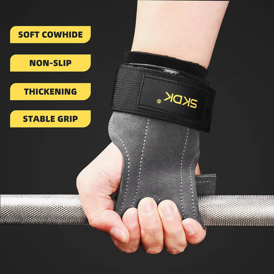 Cowhide Gym Gloves Grips Anti-Skid Leather Gymnastics Guard Palm Protectors Pull up Horizontal Bar Weight Lifting Guantes Gym