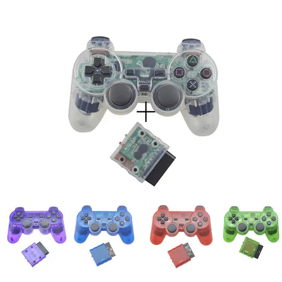 Transparent Color Bluetooth Wireless Gamepad Controller for Sony PS2 2.4G Vibration Controle for Plastation 2 Joystick