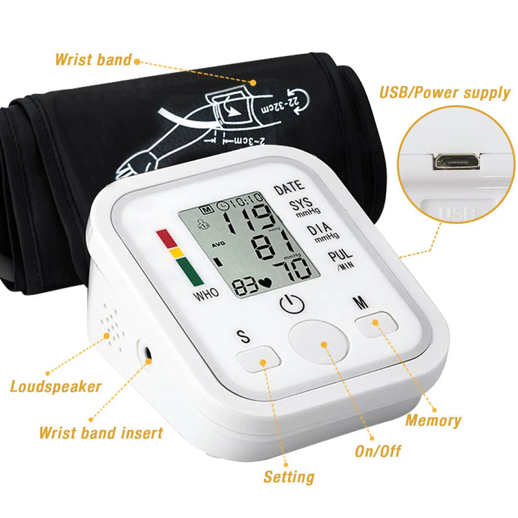 Automatic Upper Arm Blood Pressure Monitor Pulse Meter BP Machine Voice Talking AliExpress
