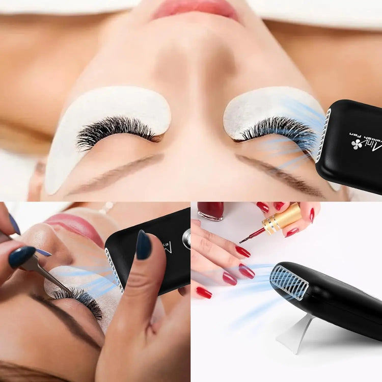 Eyelash Mini Lash Fan for Eyelash Extension Portable Lash Fan Dryer Handheld Rechargable USB Eyelashes Fans with 3 Adjustable Speed Cooling Air Fans Eyelashes Extension Application (Black)