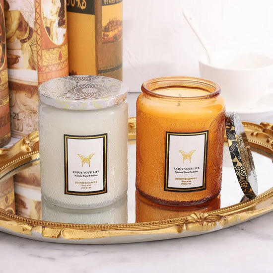 Embossed Glass Fragrance Handmade Gift Aromatherapy Soy Candles - HASHTAG