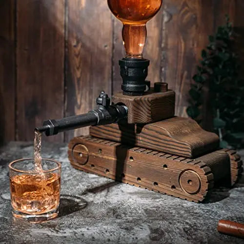 Tank Handcrafted Liquor Dispenser - The Wine Savant - Industrial Pipe Mahogany Wood Whiskey Decanter - Bar Accessories For Home Gifts for Him, Veteran&