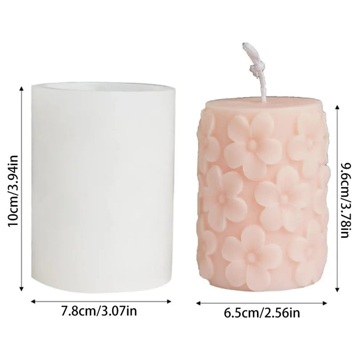Cylindrical Plum Blossom Flower or Butterfly Candle Mold Embossed - HASHTAG