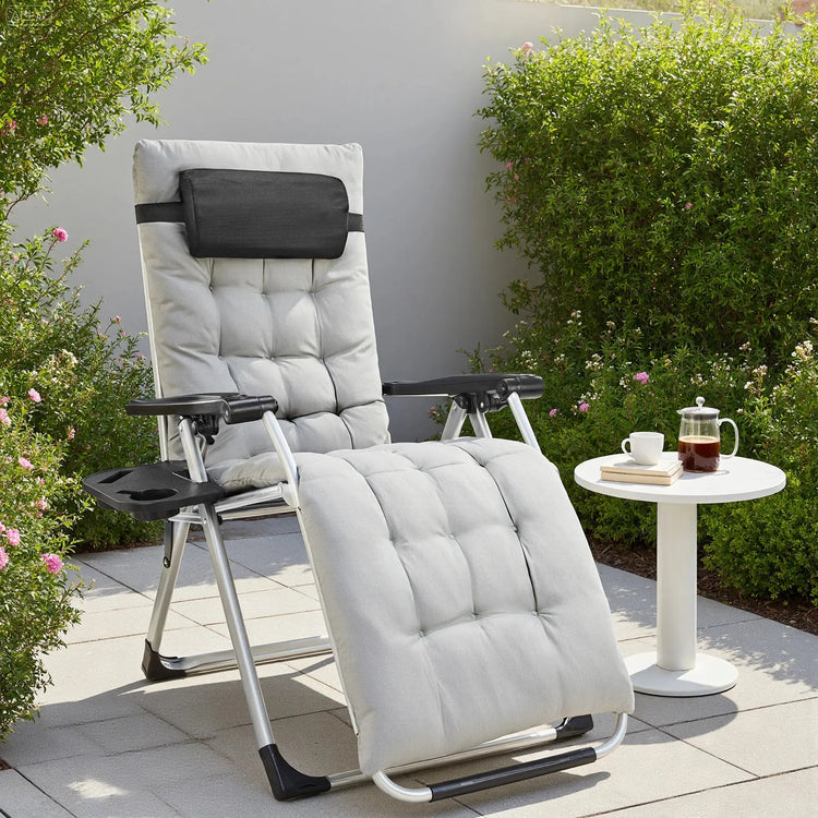 JHK Zero Gravity Set of 2 Portable Recliner Camping Patio Outdoor Garden Lounge Chair with Cup Holder Trays Adjustable Pillow - HASHTAG