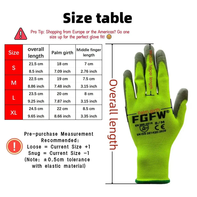 10 Pairs PU Coated Work Gloves - Lightweight, Durable Safety Gloves EN 388/ISO20471 Certified, Sizes S/M/L/XL HASHTAG