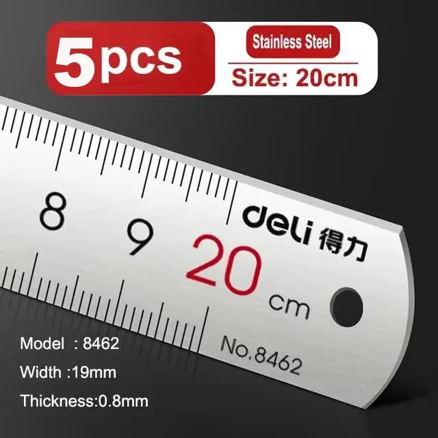 Deli Stainless Steel Ruler 15/20/30cm Metal Straight Ruler for Home School Precision Measuring Drawing Tool Supplies 1/2/5pcs - HASHTAG