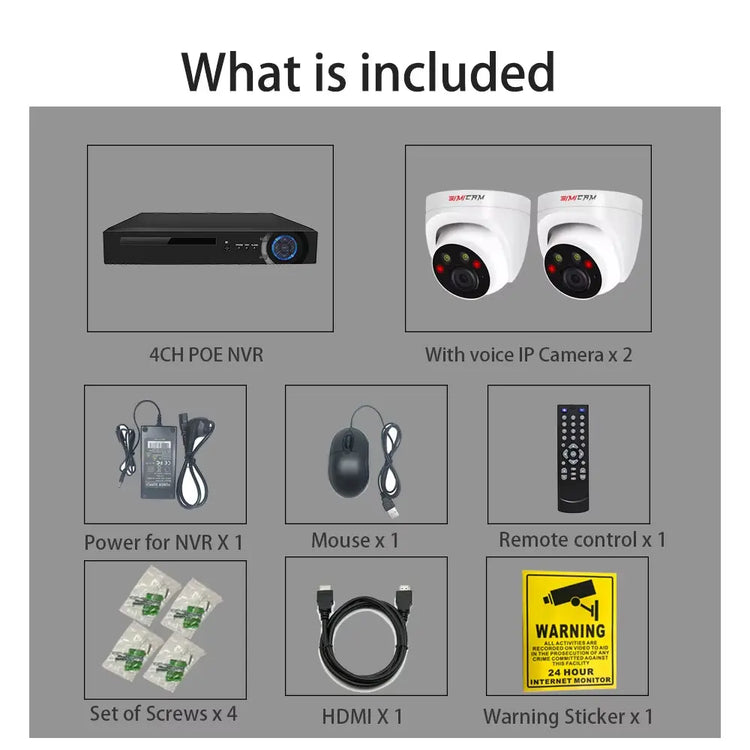 4K 8MP Ultra HD POE IP Security Camera System NVR Kit with Audio Out Door Bullet Indoor Dome Human Detection Video Surveillance