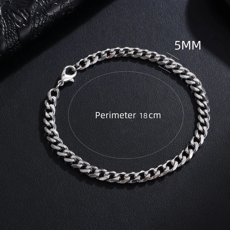 New Trendy Cuban Chain Men Bracelet Classic Stainless Steel 3/5/7/9mm Width Chain Bracelet For Men Women Jewelry Gift HASHTAG