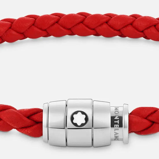 Montblanc bracciale pelle intrecciata rossa chiusura a 3 anelli misura S 130901 60 Capodagli 1937