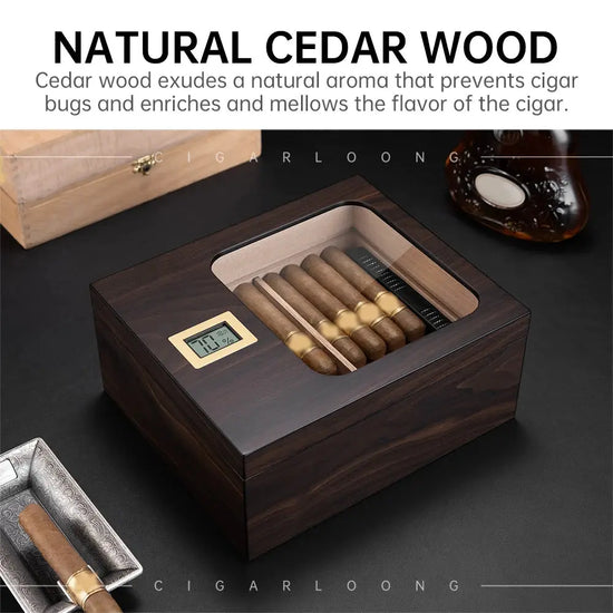 Humidor per sigari con coperchio in vetro, moderno portasigari in leg - My Hashtag Shop