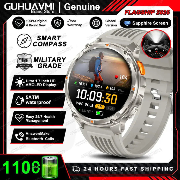 Nuovo T-REX3 Ultra 1100mAh Batteria SmartWatch 10ATM GPS impermeabile Bussola Torcia 1.7 "AMOLED HD Chiamata Sport Smart Watch da uomo - My Hashtag Shop
