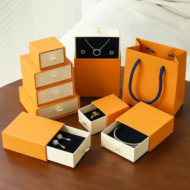 Custom Logo Lovely Orange Beige Jewelry Drawer Gift Box 24/50/100Pcs - HASHTAG