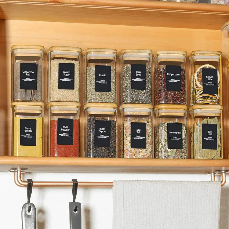 Glass Spice Jars with Bamboo Lid, 8 oz Airtight Square Containers. Liebe - Making Life Easier