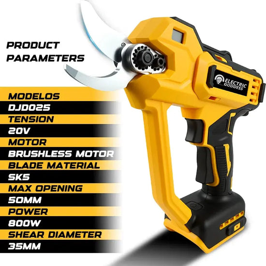 Cesoie da potatura elettriche senza spazzole 2 marce Forbici elettriche a batteria Albero da frutto Bonsai Taglierina da giardino per Dewalt 20V Batteria Pin