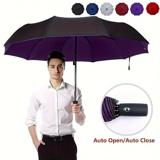 Ombrello antivento resistente a doppio strato Ombrello completamente automatico da pioggia Uomo Donna 10K Forte lusso da uomo d&