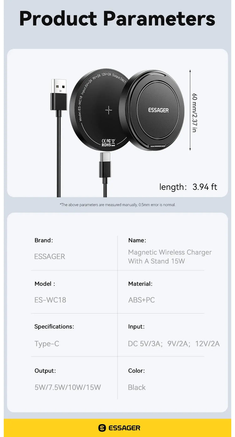 Caricabatterie wireless magnetico Essager con supporto 15W ricarica rapida per iPhone16 15 14 13Pro Max Airpods Mini caricabatterie per telefono wireless - My Hashtag Shop