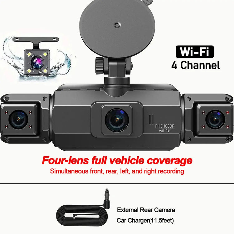Dashcam 4 canali wifi car dvr cruscotto telecamere per auto way back box modalità parcheggio 24 ore anteriore e posteriore interno 360 dash cam - My Hashtag Shop
