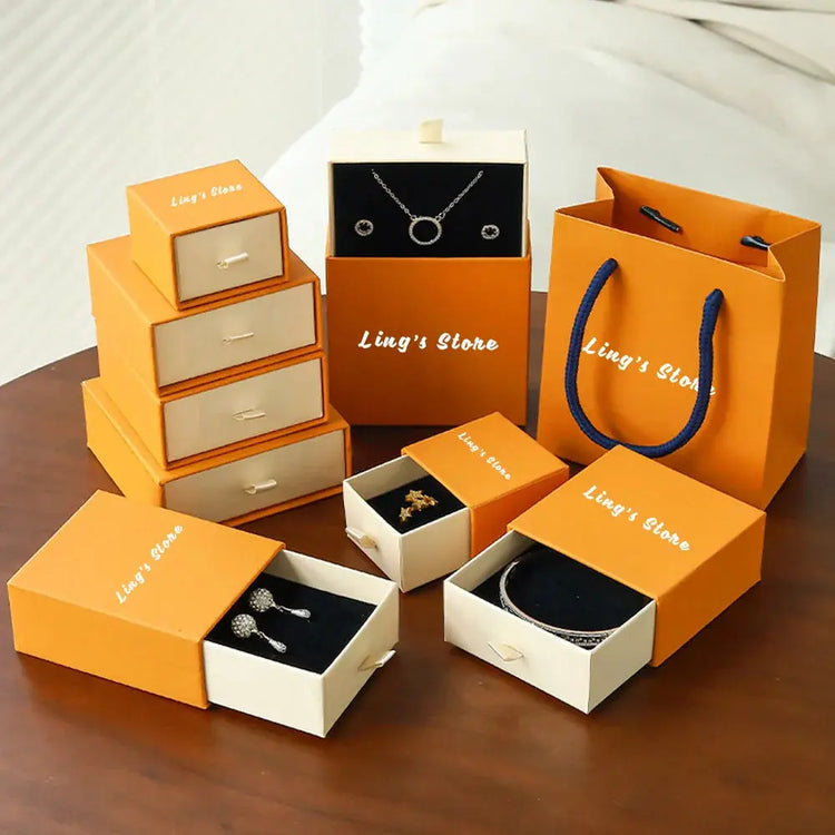 Custom Logo Lovely Orange Beige Jewelry Drawer Gift Box 24/50/100Pcs - HASHTAG
