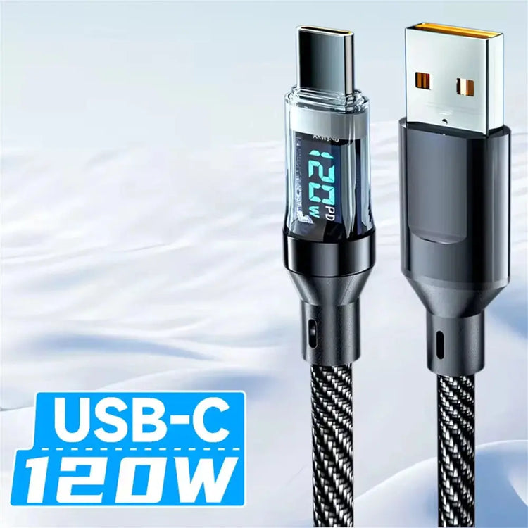Cavo da 120 W da tipo C a tipo C Cavo di ricarica super veloce per telefono con display a LED Cavo dati da USB a tipo C per huawei oppo vivo - My Hashtag Shop