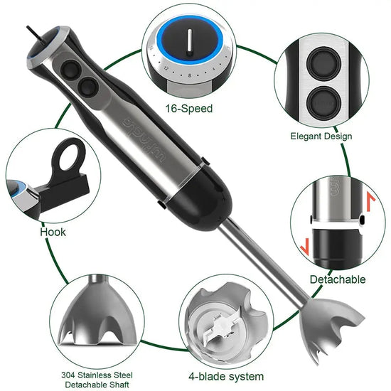 Wancle Frullatore a immersione 5 in 1 Frullatore elettrico portatile da 1000 W per frullati da cucina Frusta per uova Robot da cucina Spina UE/Regno Unito