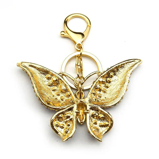 Colorful Rhinestone Butterfly Key Chain Pendant Gold Color - HASHTAG