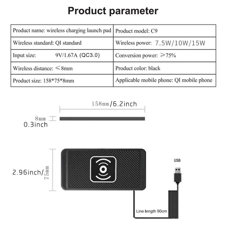 Caricatore per auto wireless Tappetino di ricarica 15w Caricatore rapido Qi antiscivolo per caricatore per telefono wireless per auto per Android per IPhone 11/12/13/14 - My Hashtag Shop