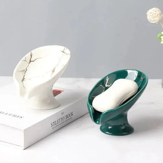 Ceramic Leaf shower soap holder, bathroom or kitchen drain hole tray. - HASHTAG