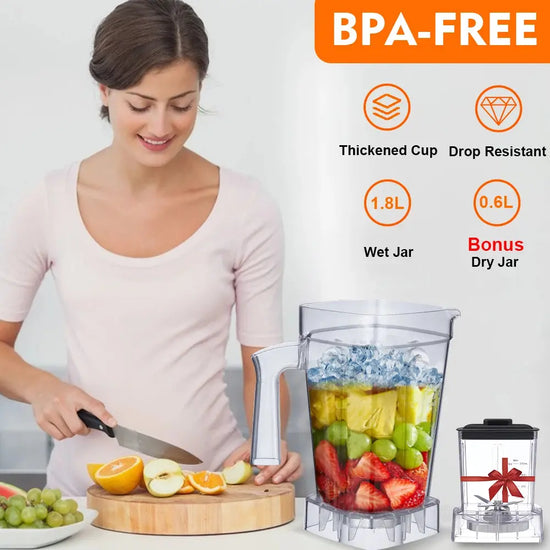 BioloMix Mini Pro Frullatore Motore 1800W 1.8L Barattolo Principale 0.6L Tazza Portatile Senza BPA Heavy Duty Spremiagrumi Frullatore e Smerigliatrice