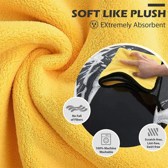 1/2/6pcs Microfiber Cleaning Towel Thicken Soft Drying Cloth Car Body Washing Towels Double Layer Clean Rags Car Accessories HASHTAG