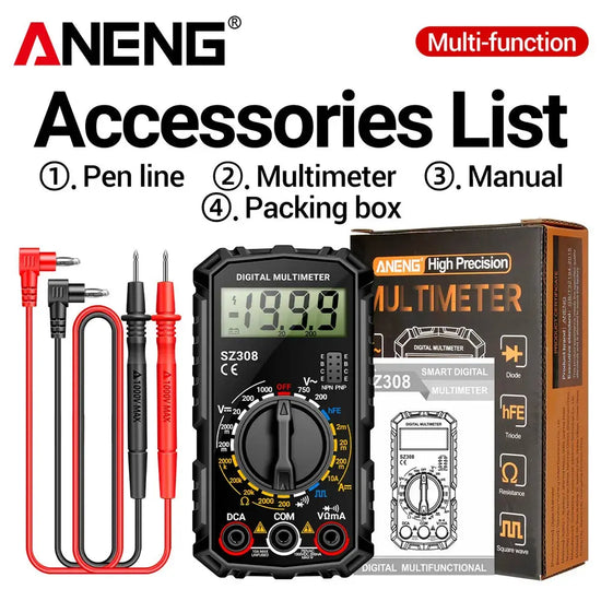 ANENG SZ308 Digital Multimeter AC/DC Current Meter Voltage Resistance Meter Electrician LCD Backlight Ohm Square Wave Test - HASHTAG