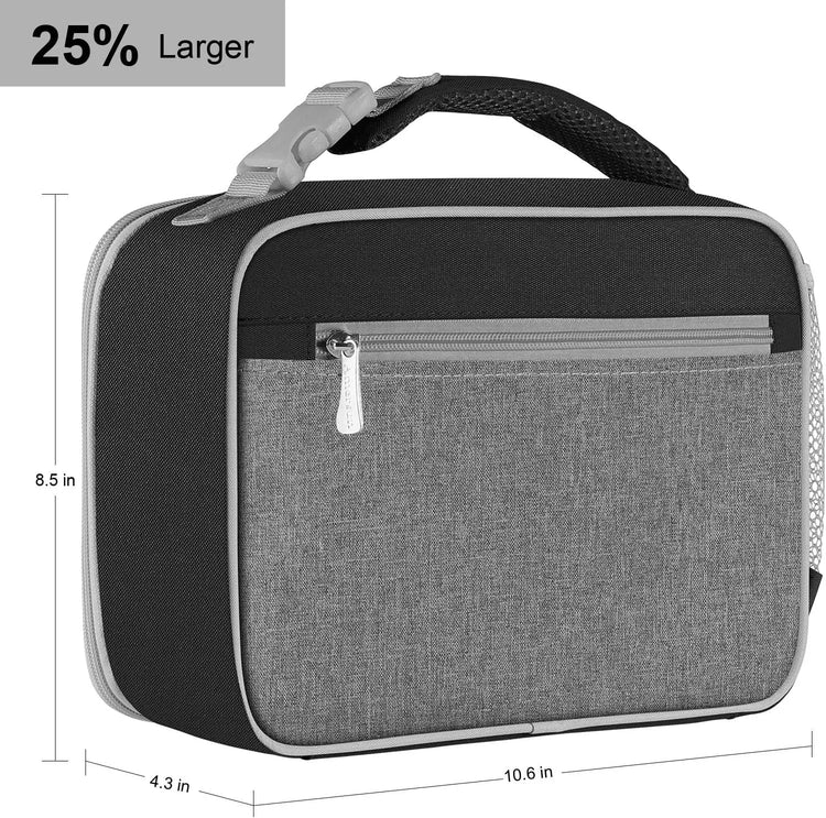 Kids Lunch Box with Supper Padded Inner Keep Food Cold Warm for Longer Time, Leak-Proof Solid Insulated School Lunch Bag with Multi-Pocket for Teen Boys Girls,Cpc Certified Grey Black