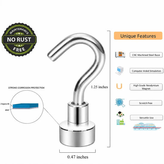 4/6/8 Pcs 30lb 0.47 inch Heavy Duty Strong Magnet Hooks for Refrigerator, Cruise Cabin, Grill, Kitchen, Garage, Office, Ceiling