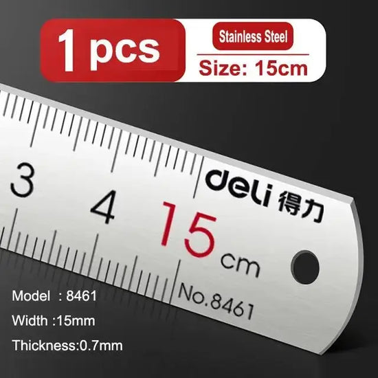 Deli Stainless Steel Ruler 15/20/30cm Metal Straight Ruler for Home School Precision Measuring Drawing Tool Supplies 1/2/5pcs - HASHTAG