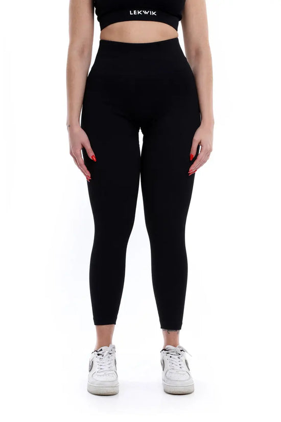 Leggings a costine nero modello CIRCE a vita alta LEKWIK®
