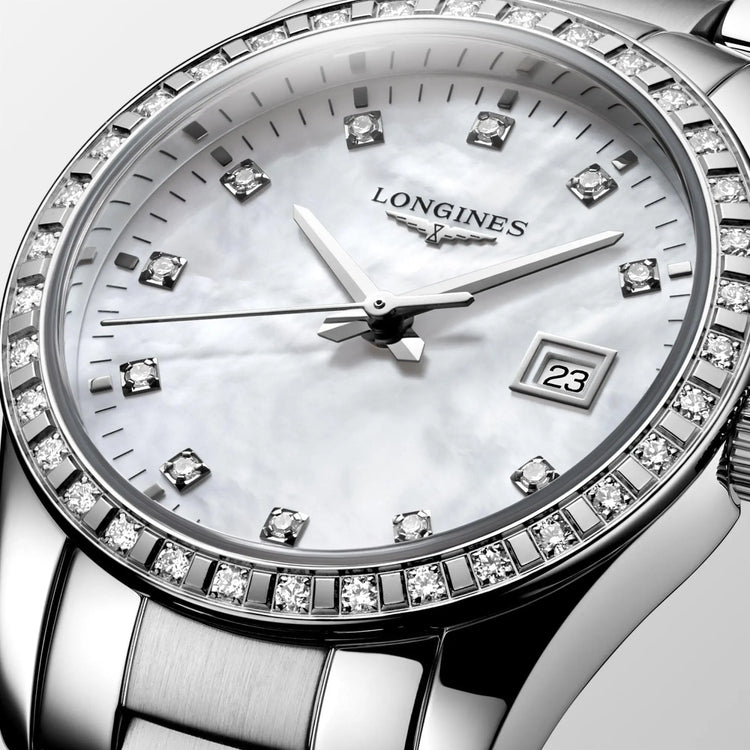 Longines orologio Conquest Classic 29,5mm madreperla diamanti quarzo acciaio L2.286.0.87.6 Capodagli 1937
