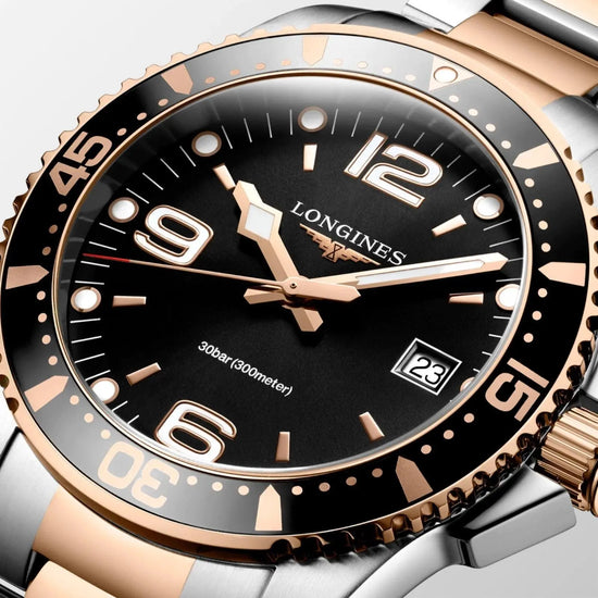 Longines orologio HydroConquest 41mm nero quarzo acciaio finitura PVD oro rosa L3.740.3.58.7 Capodagli 1937
