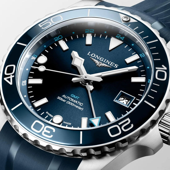 Longines orologio Hydroconquest GMT 41mm blu automatico acciaio L3.790.4.96.9 Capodagli 1937