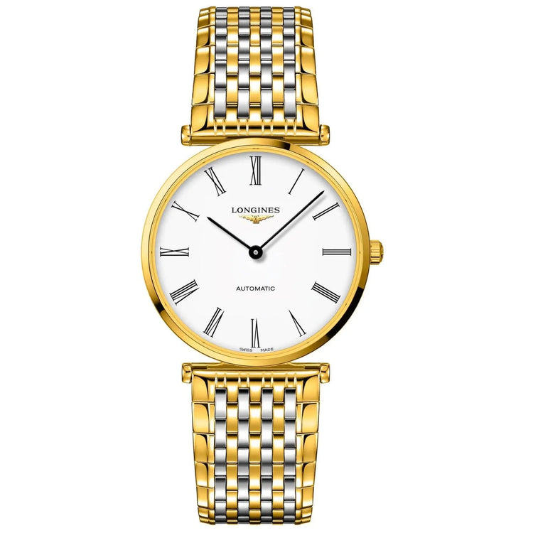 Longines orologio Le Grande Classique 38mm bianco automatico acciaio finiture PVD oro giallo L4.918.2.11.7 Capodagli 1937