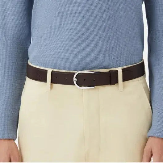 Montblanc cintura 35mm fibbia ferro di cavallo pelle granulata reversibile ebano/nero 198632 Capodagli 1937