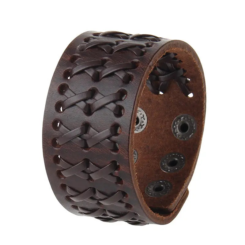 Retro Wide Leather Hand-strung Bracelet For Men And Women HASHTAG