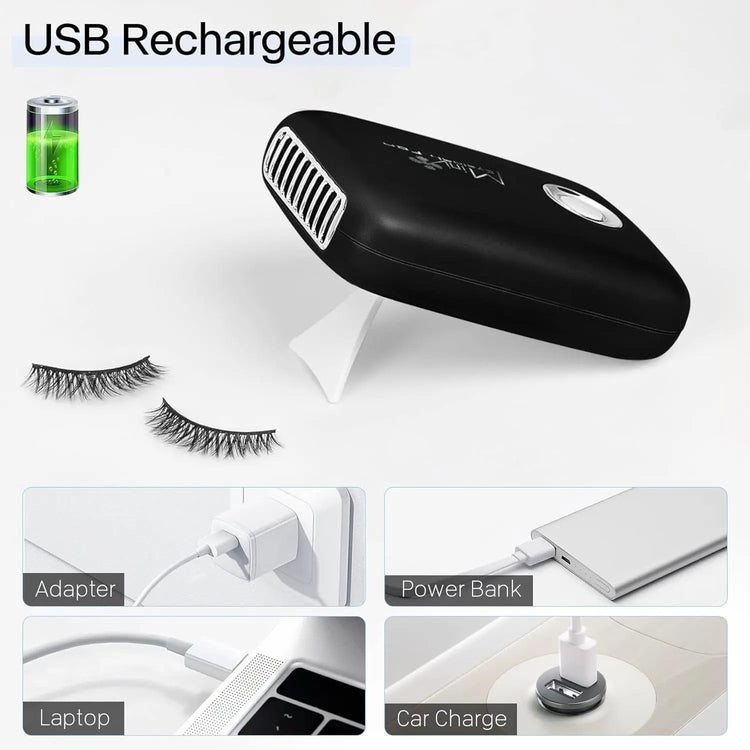 Eyelash Mini Lash Fan for Eyelash Extension Portable Lash Fan Dryer Handheld Rechargable USB Eyelashes Fans with 3 Adjustable Speed Cooling Air Fans Eyelashes Extension Application (Black)