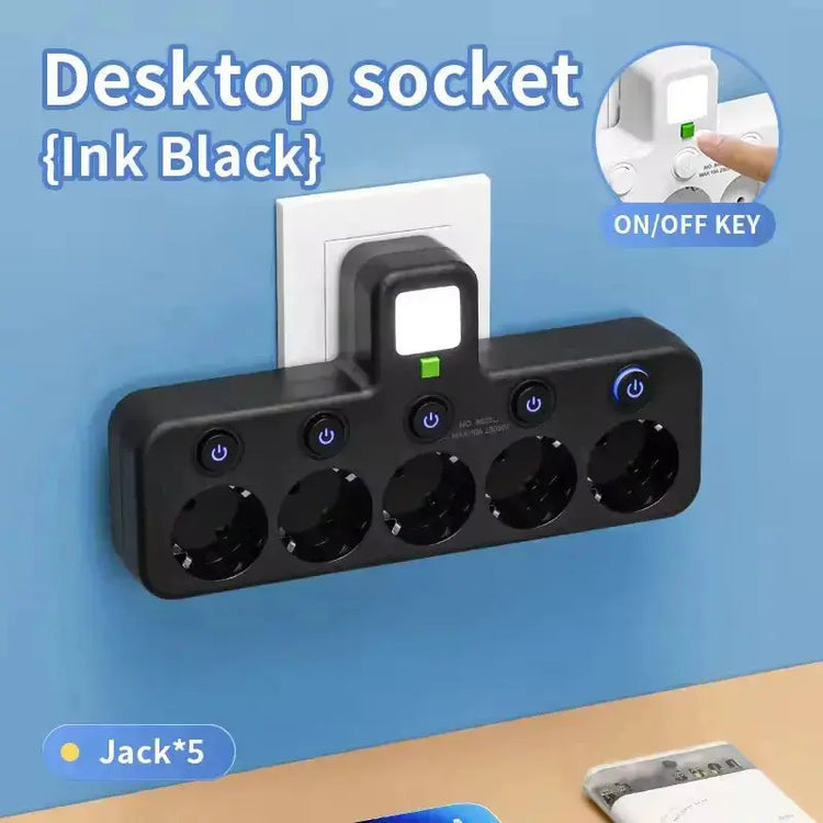 EU plug and socket, 4-pole socket, multifunctional wall plug, with or without extension cords or USB and Type-C interfaces HASHTAG
