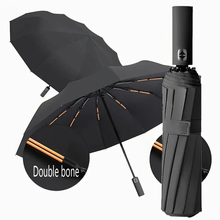 12 Bone Black Glue Fully Automatic Umbrella With Thick And Durable Keel Three Fold Umbrella UV Resistant Folding Umbrella - HASHTAG