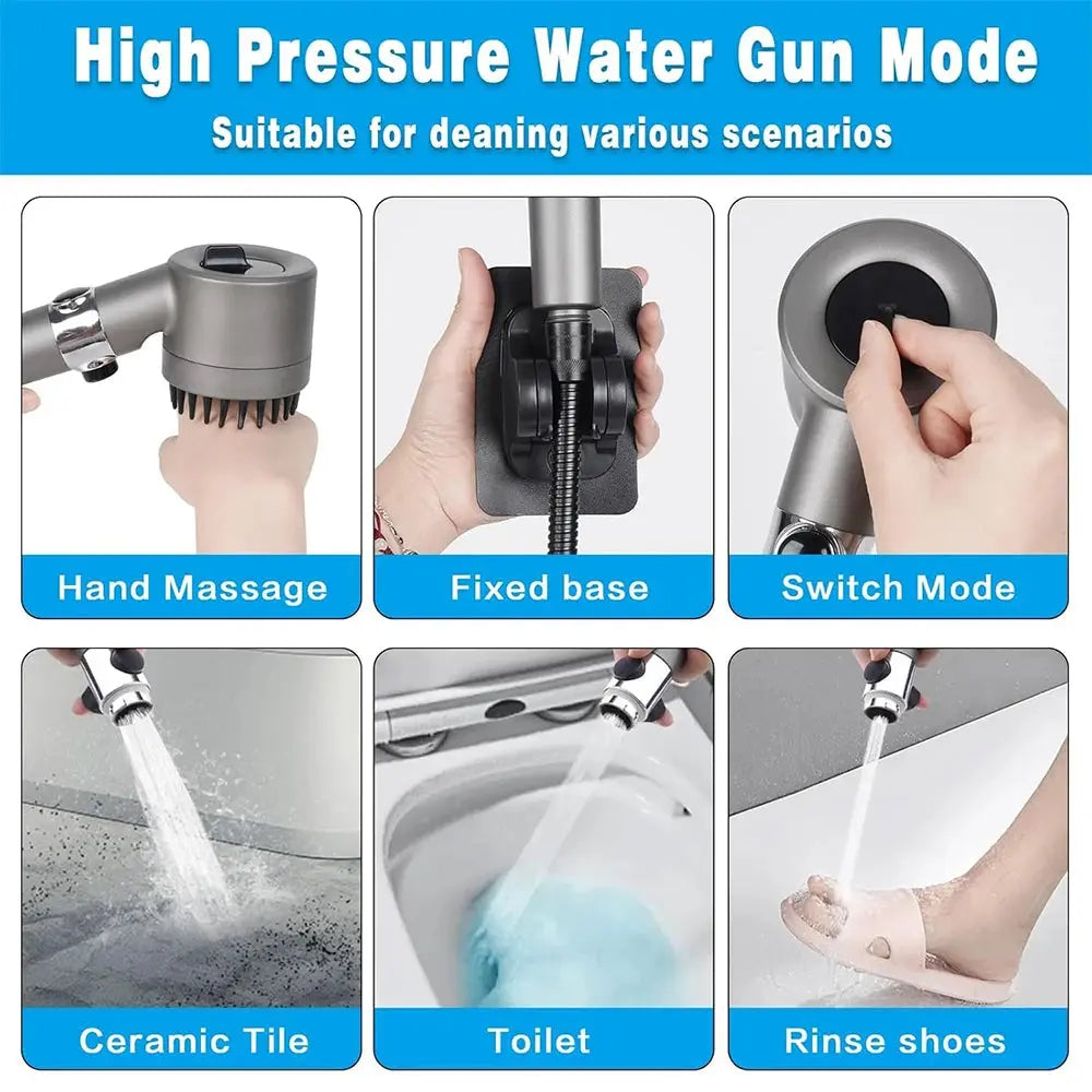 3 Modes Handheld Shower Head with Massage Brush Cotton Filters One-click Stop Water Saving High Pressure Showerhead for Bathroom - HASHTAG