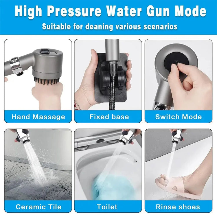 3 Modes Handheld Shower Head with Massage Brush Cotton Filters One-click Stop Water Saving High Pressure Showerhead for Bathroom - HASHTAG
