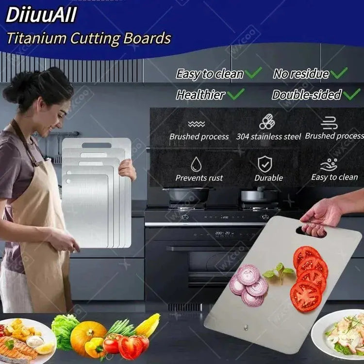 WXCOO Chopping Board Stainless Steel Double Sided Thickened Kneading Dough Board Kitchen Household Fruit Cutting Block HASHTAG