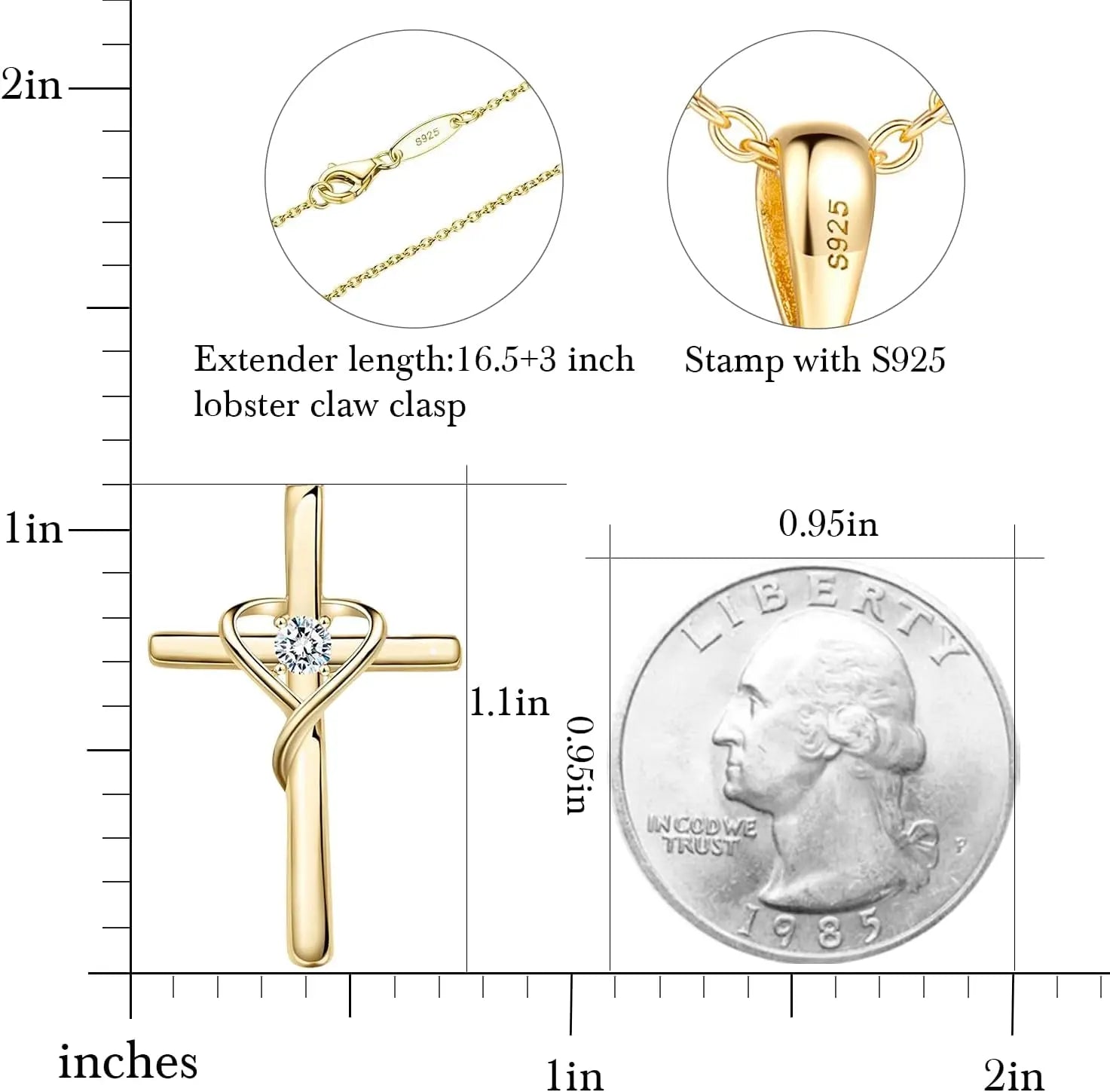 925 Sterling Silver Cross Necklace for Women Men 14K Gold Plated 5A CZ Birthstone Necklaces for Holiday