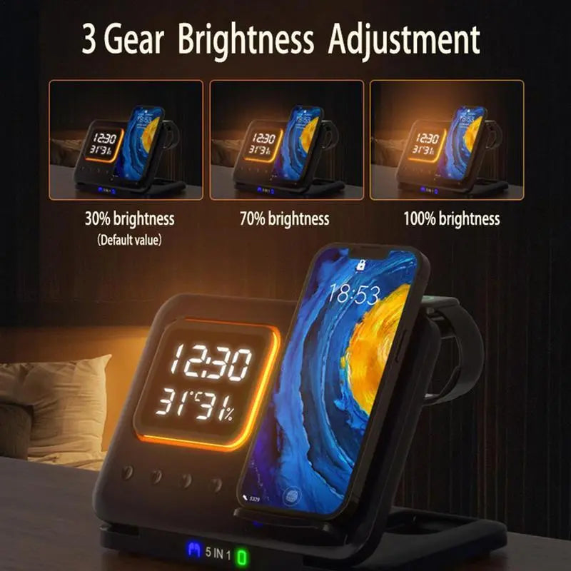 Wireless Chargers Stand 5 In1 LED Digital Alarm Clock Fast Charging - HASHTAG