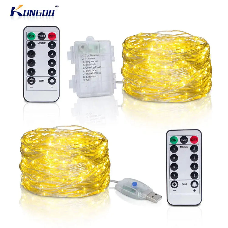 Silver Wire LED Fairy String Lights USB/Battery Box Remote Birthday Garland Christmas Lamps For Wedding Party Decor 5M 10M 20M - HASHTAG
